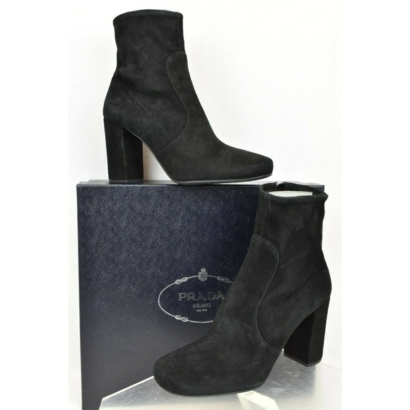 PRADA 1T193F BLACK SUEDE SHORT ANKLE ZIPPER CLASSIC PUMPS BOOTS 40 $975 ITALY - Picture 2 of 12